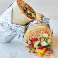 Regular Grilled Veggies Burrito · A mix of lightly seasoned broccoli, red and yellow peppers, corn, zucchini, squash, red onio...