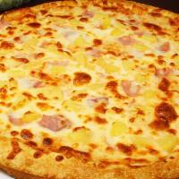 Hawaiian Pizza (Large) · Ham, pineapple and our homemade roasted tomato sauce