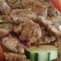 Chicken Kebab Salad · Garden salad with chicken.