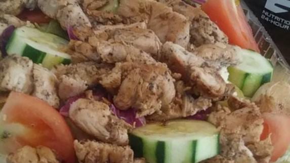 Chicken Kebab Salad · Garden salad with chicken.