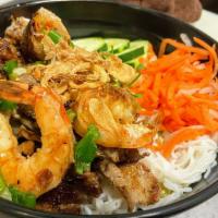 Noodle Salad Shrimps · chilled rice vermicelli, lettuce, cucumber, cilantro, pickle carrot and daikon, scallion oil...