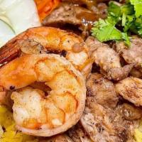 Shrimps Rice Bowl · Chili garlic shrimps with steam jasmine rice or fried rice, seasonal green, scallion oil, pi...