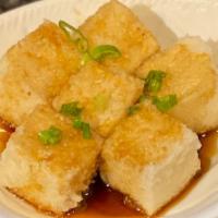 Agedashi Tofu · Fried Tofu squares served in light sauce.