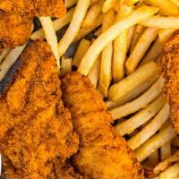 4 Pc Chicken Fingers · With fries and can of soda.