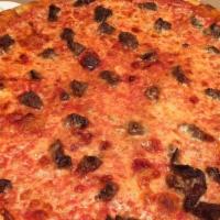Philly Steak Pizza · Pizza Sauce Base, Shaved Steak, Grilled Onion Pepper Mushroom Banana Pepper Ring & Cheese.