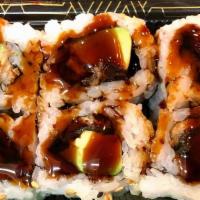 Bbq Eel Roll (8 Pcs) · BBQ eel and cucumber with eel sauce on top.