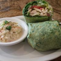 Chicken Avocado Wrap · Lettuce, tomato, and sliced avocado with guacamole ranch dressing. Served with your choice o...