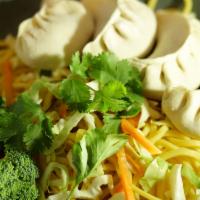 Chicken Momo And Noodle · Combination bowl
Steam dumplings and Stir fry noodles with vegetables