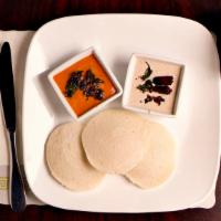 Idly (3 Pieces) · Steamed rice and lentil patties served with varieties of chutney and sambar.