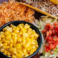 Tom'S Hard Taco · Choose grilled chicken or steak or taco beef.  With jack cheese, lettuce, Mexican rice and c...