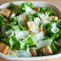 Caesar Salad · Nut free, vegetarian. Romaine lettuce, shaved parmesan, croutons, Caesar dressing.