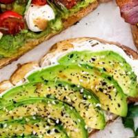 Avocado Toast · great harvest bread, fresh avocado, everything seasonings, & hemp seeds
