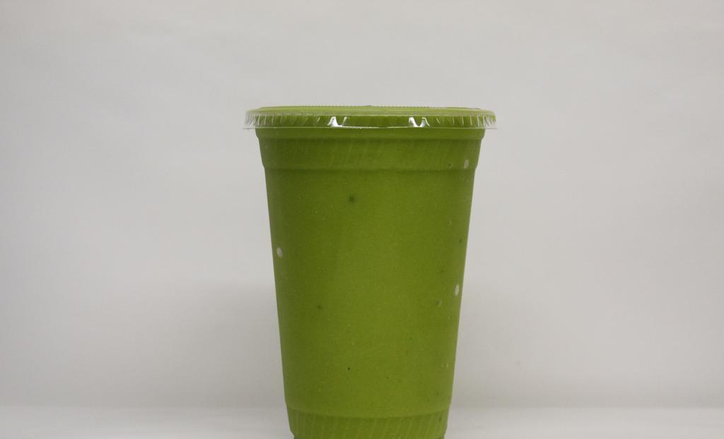 Wicked Green · Spinach, wheatgrass, ginger, bananas, peaches, mango, pineapple, and coconut water.