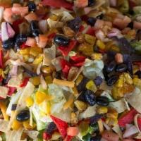 Chipotle Chopped Salad · Romaine tossed in chipotle ranch with roasted corn, Pico de Gallo, shredded cheese, avocado,...