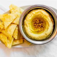 Hummus · Chickpeas spread with tahini, lemon salt, olive oil, pine nut.
Vg -gf - df