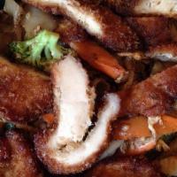 Spicy Crispy Chicken · Spicy. Crispy chicken sautéed in a Thai tasty pik pow sauce with onions, carrots, pineapples...