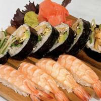 Shrimp Combo · Shrimp Tempura Roll and 4 pieces shrimp sushi.