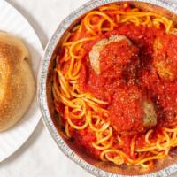 Spaghetti With Meat Sauce · Served with garlic bread and a side salad.
