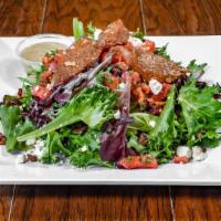 Large Greens Party Salad · Mixed greens, feta, tomato, caramelized Asian pear, pecans, and citrus vinaigrette.