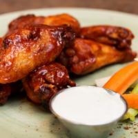 Wings Inferno · Choice of half or one dozen chicken wings  (flats/drums), inferno sauce (hot sauce/BBQ sauce...
