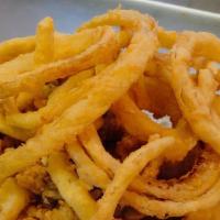 Homemade Onion Rings (Small) · Lightly breaded and fried to a golden brown.