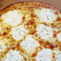 White Pizza (Pizza Bianca) · Cheese heaven!  loaded with our Italian cheese blend, feta crumbles, whipped ricotta,  shred...