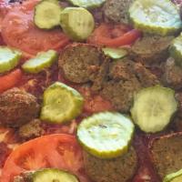 Cheeseburger Pizza (Not Fast Food) · Ketchup, mustard, white onion, sliced tomato, sliced pickles, bacon, sliced meatball, sliced...