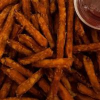 Sweet~Potato Fries · Served with ketchup on the  side