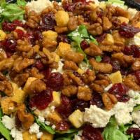 Walnut, Cranberry & Feta Salad · Our fresh chopped salad mix topped with sweet, dried organic cranberries, feta, croutons and...