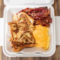 French Toast · With eggs, (turkey or beef ) bacon or( turkey or beef) sausage.