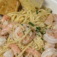 Shrimp Linguini · Linguini tossed with white wine, garlic butter with parmesan cheese, a squeeze of lemon and ...