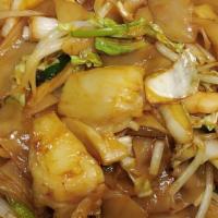 Seafood Chow Fun · Scallops, shrimp and crab meat. Broad wide noodles