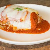 Meat Lasagna · Original triple layered lasagna with tomato sauce and mozzarella cheese.