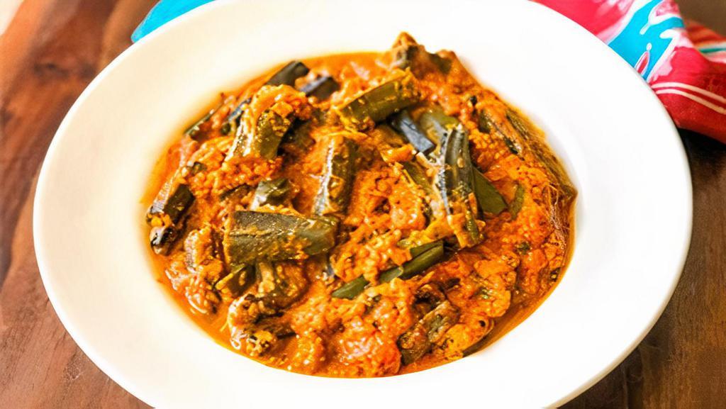 Bhindi Masala · Okra cooked in marinated spices and herbs.