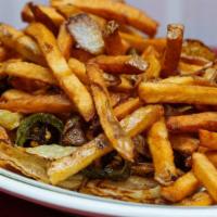 Alyans Fries (Large) · French Cut Potatoes mixed with Hot Peppers and Onions.