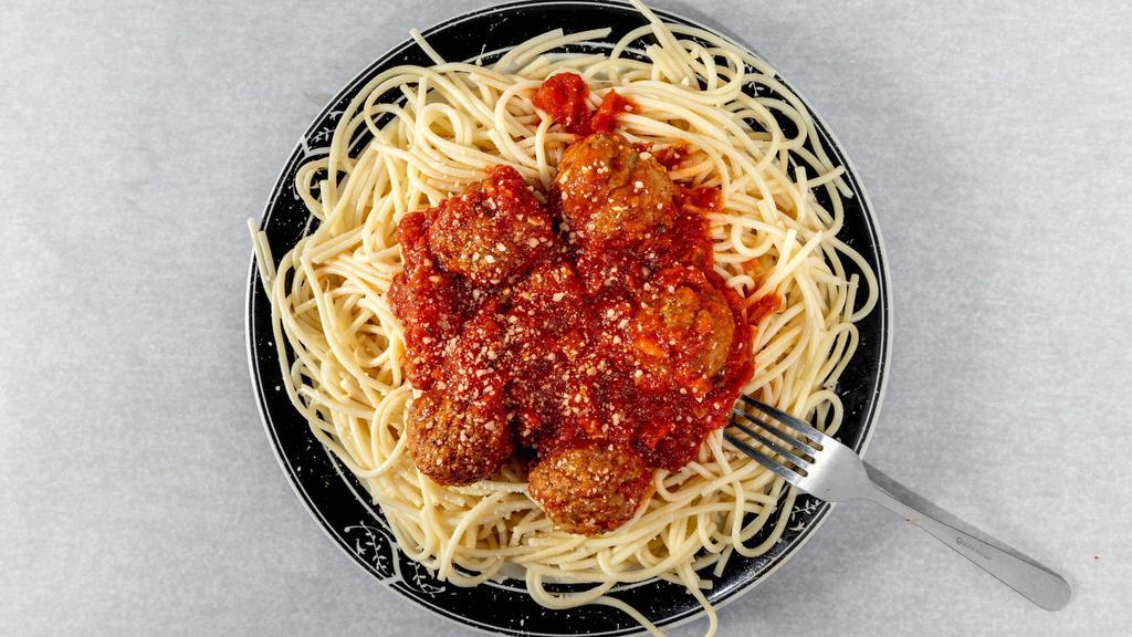 Spaghetti With Meatball · Pasta. Spaghetti topped in our homemade meatballs.