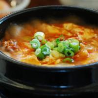 Army Stew Soondubu · Sausage, Bean, Pork, Kimchi, and Spam