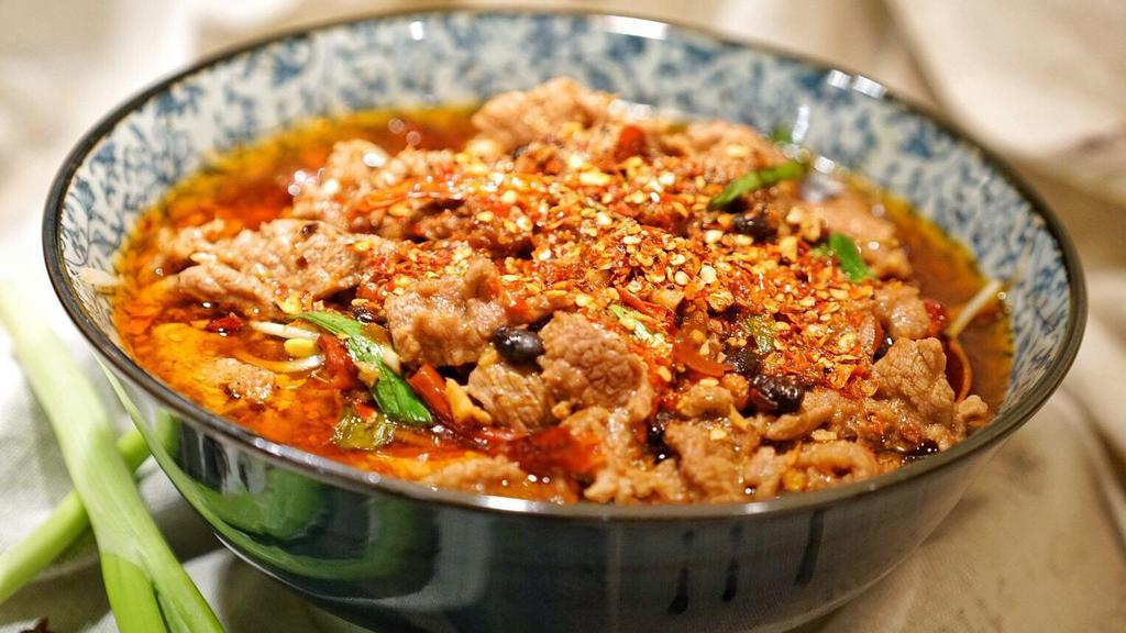 Poached Beef In Hot Chili 水煮牛肉 · 水煮牛肉 / boiled in chili oil based soup. spicy.