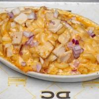 Buffalo Chicken · Elbow Noodles, Cheddar Cheese, Blue Cheese Crumbles, Diced Red Onion, Buffalo Sauce, Ranch