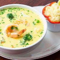 Shrimp Soup · Sopa de camaron con o sin crema. Prepared with mixed seafood, tomatoes, vegetables and heavy...