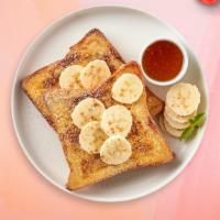 Banana French Toasts Platter  · 2 fluffy banana buttermilk French toasts with choice of meat, eggs and cheese!