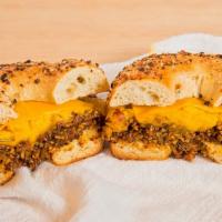 Sausage, Egg, & Cheese · Steel-cut oat, flaxseed, and brown rice patty, garbanzo flour and tofu purée, egg, american ...