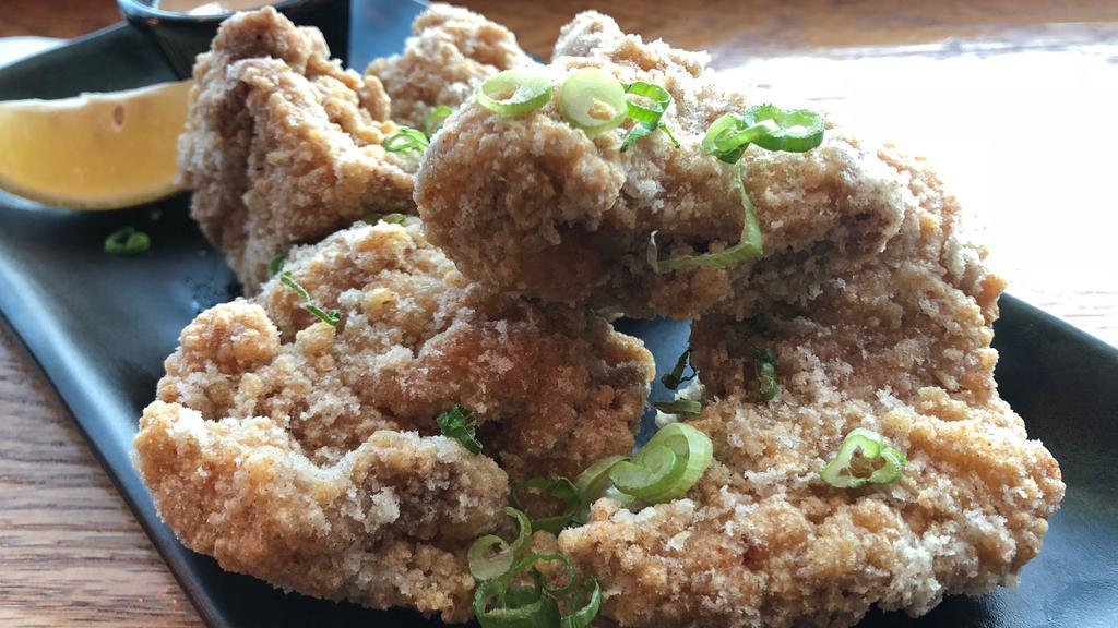 Chicken Karaage · 5 pieces. Japanese style lightly battered fried chicken. Served with spicy katsu mayo.