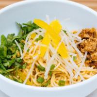 Burmese Sesame Noodles · Tahini sauce with rice wine vinegar, szechuan chili oil, tofu salad, pickled ginger, scallio...