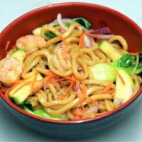 Sweet Garlic Udon · An assortment of vegetables tossed in a flavorful garlic sauce with udon noodles.