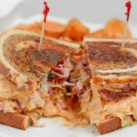 Reuben · NYC has nothing on us! Served on grilled jewish rye with swiss cheese, sauerkraut and homema...