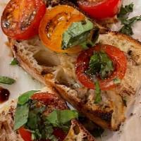 Vegan Bruschetta · marinate tomato, basil, balsamic reduction