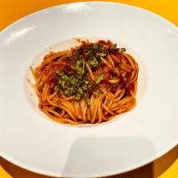 Vegan Tonnarelli · milled tomato san marzano, basil, roasted garlic