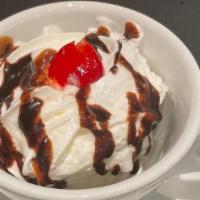 Kid Vanilla Sunday · vanilla gelato, chocolate sauce, whipped cream, maraschino cherry