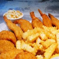 Fried Shrimp (5) · Five pieces. Jumbo shrimp coated in seasoned bread crumbs, then deep fried to golden brown p...